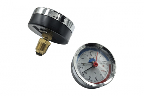 Термоманометр для котла осевой SD Plus SD1736B, 0-6 бар, 0-120°C, 1/2", Ø80 мм - 1