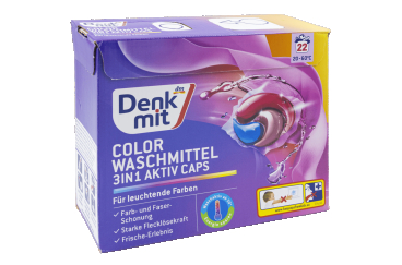 Капсулы для стирки DenkMit Aktiv Color 3в1 (для цветного белья), 22 штуки по 27 г
