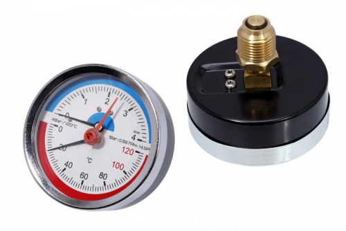 Термоманометр для котла, SD Plus 0-4 bar. t=0-120°C 1/2" торцевой SD1734B - 1