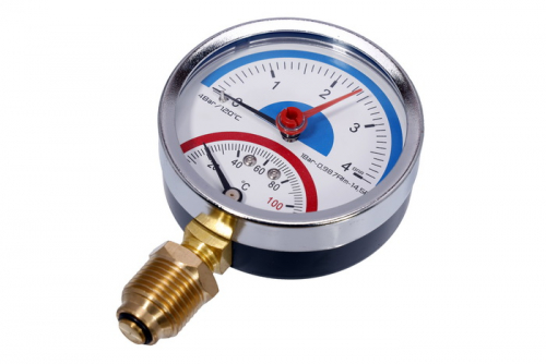 Термоманометр для котла, SD Plus 0-4 bar. t=0-120°C 1/2" боковой SD1724B - 1